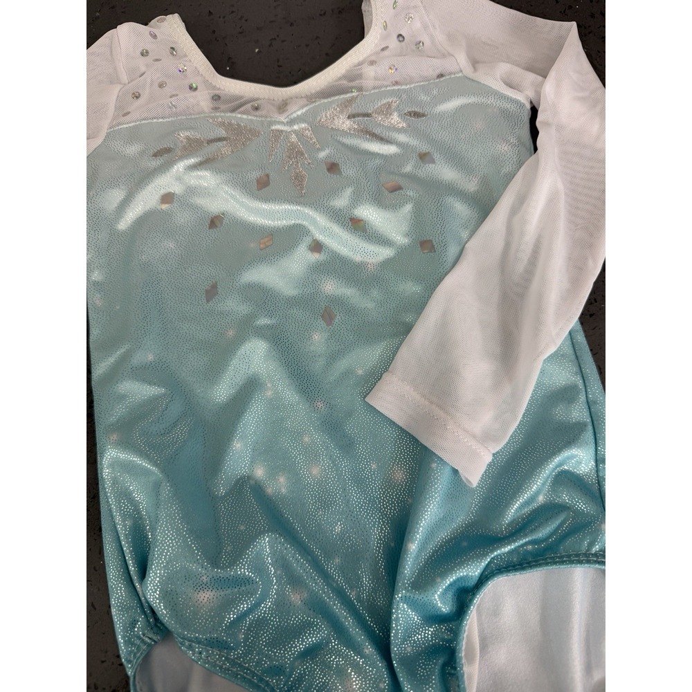 Girls Toddler Frozen Elsa Gymnastics Dance Leotard Blue Snowflake Long Sleeve - Picture 2 of 4